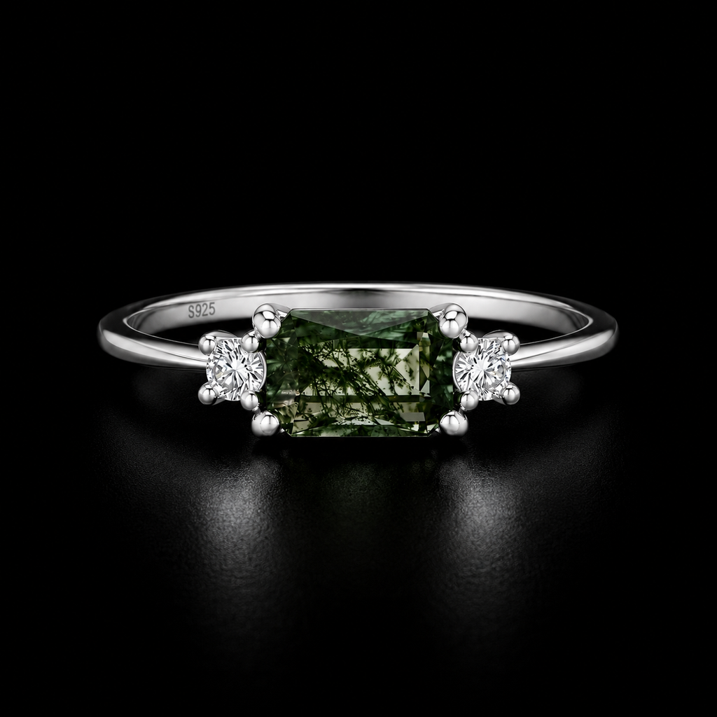 Timeless Sterling Silver Moss Agate Ring