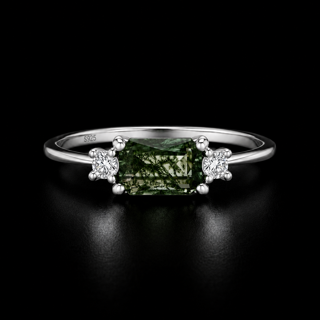 Timeless Sterling Silver Moss Agate Ring