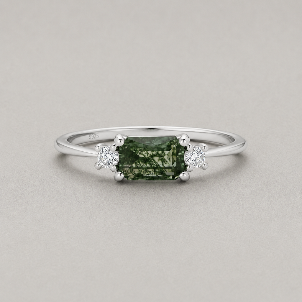 Timeless Sterling Silver Moss Agate Ring