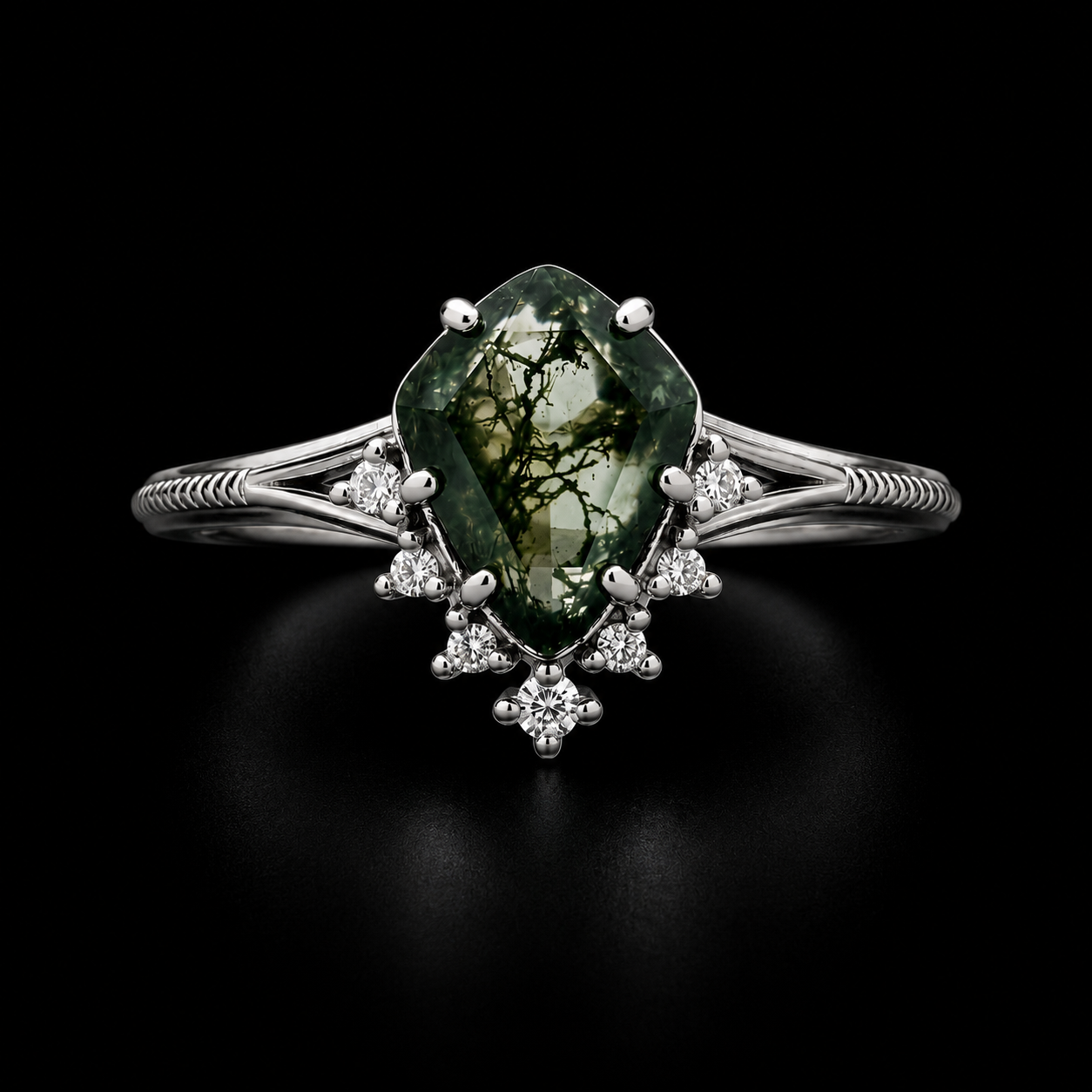 Moss Agate Pear-Cut Ring