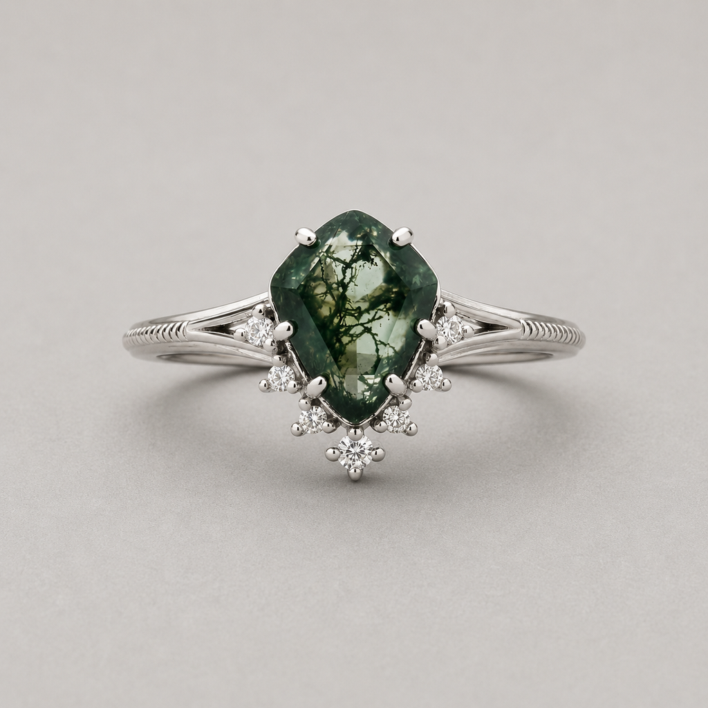 Moss Agate Pear-Cut Ring