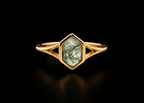 Hexagon Moss Agate Gold Ring