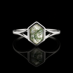 Hexagon Moss Agate Silver Ring