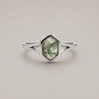 Hexagon Moss Agate Silver Ring