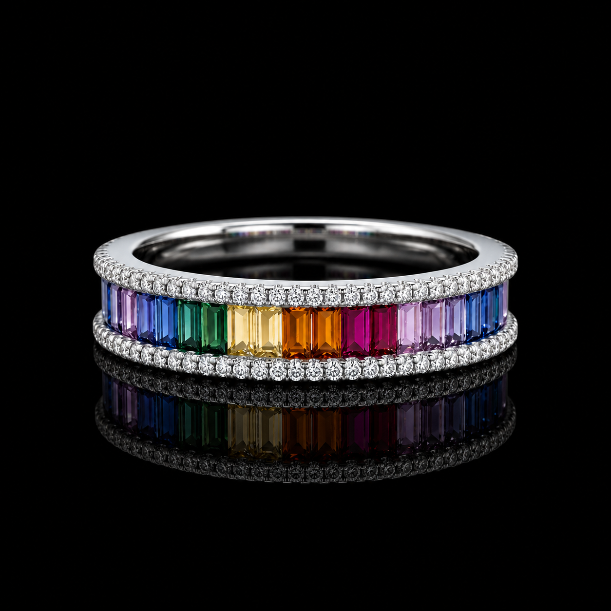 Baguette Cut Rainbow Eternity Ring