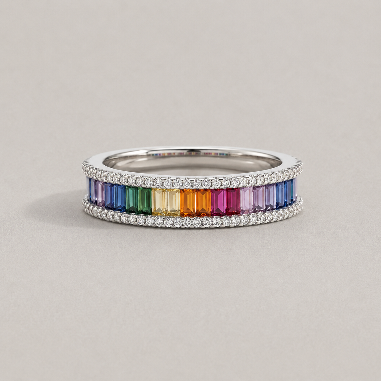 Baguette Cut Rainbow Eternity Ring