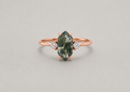 Hexagonal Moss Agate Rose Gold Ring