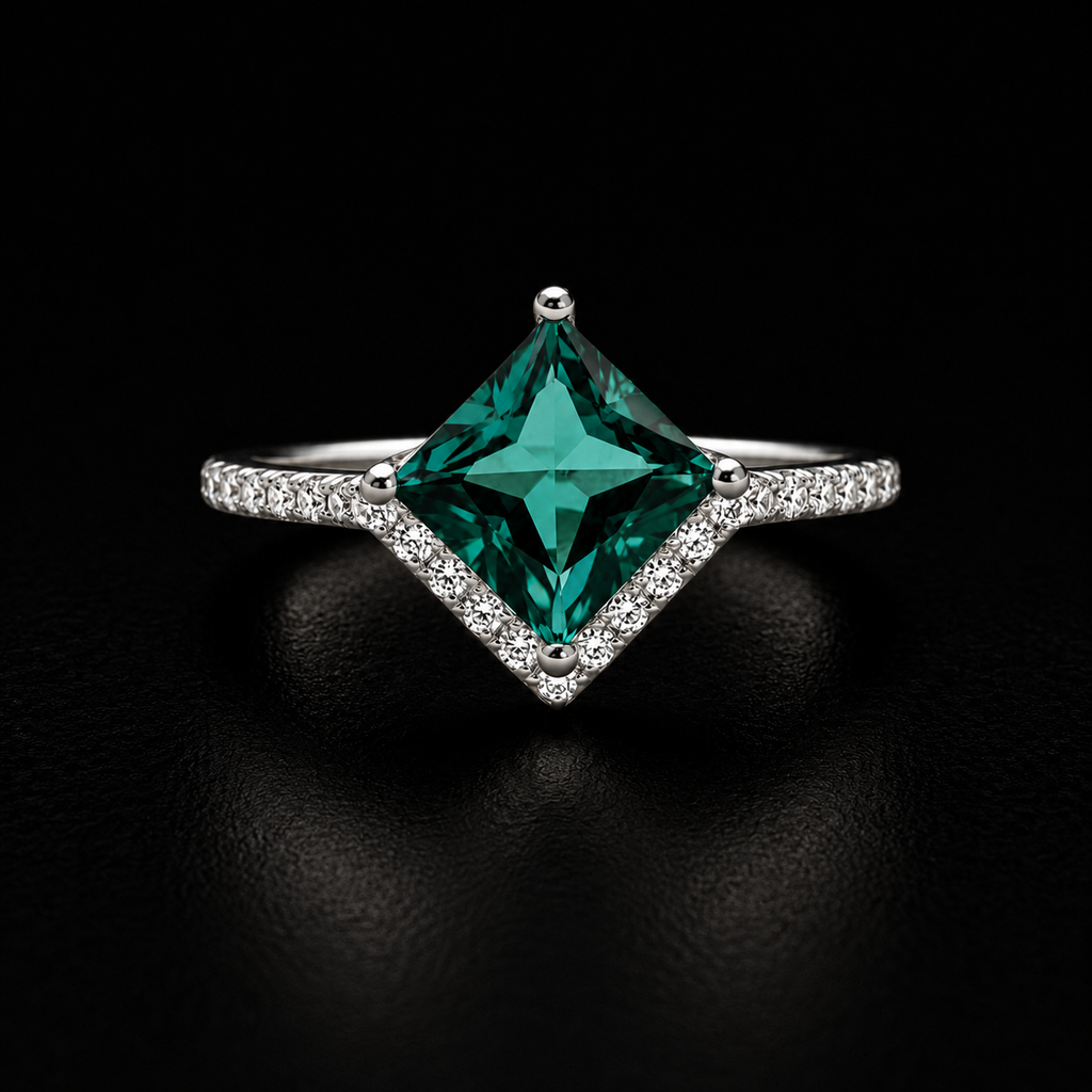 Princess-Cut Emerald Green Ring