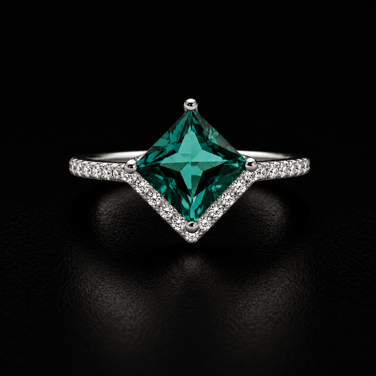 Princess-Cut Emerald Green Ring