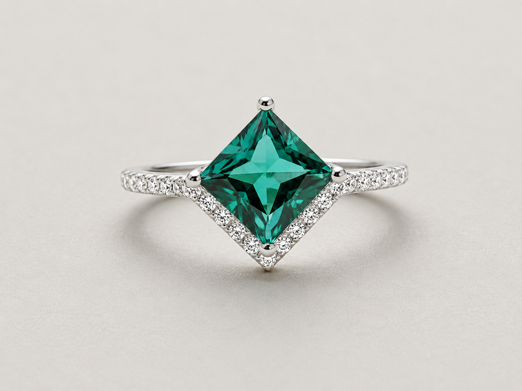 Princess-Cut Emerald Green Ring