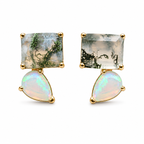 Studs with Moss Agate and Opal Accents