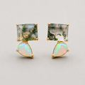 Studs with Moss Agate and Opal Accents
