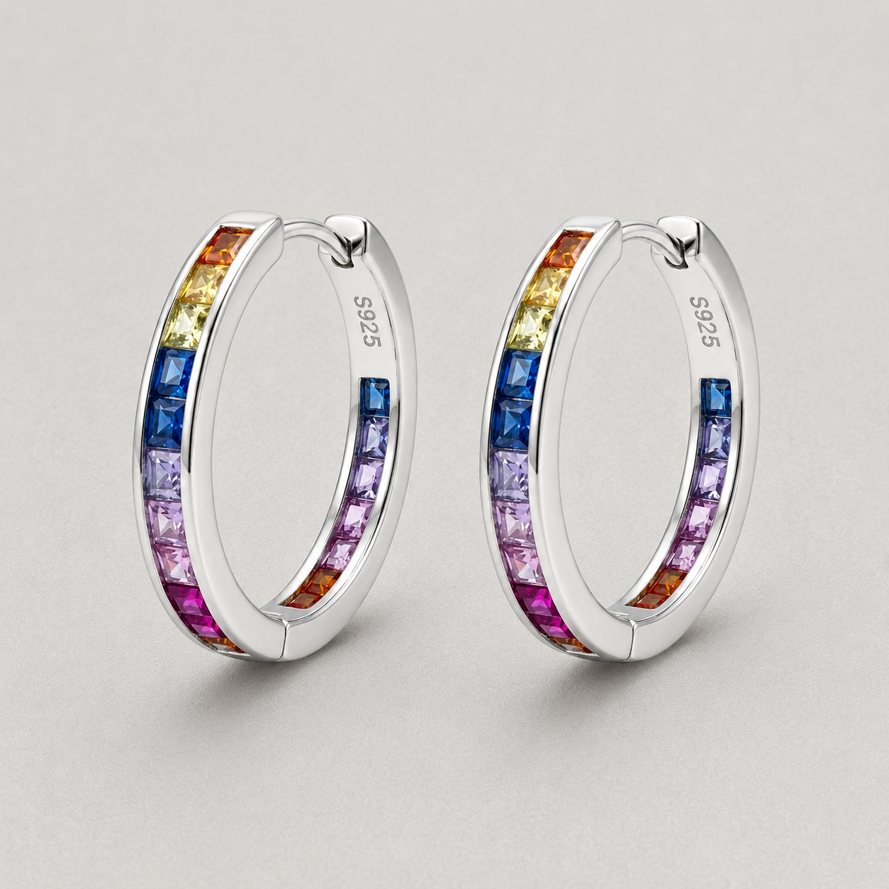Silver Rainbow Hoop Earrings