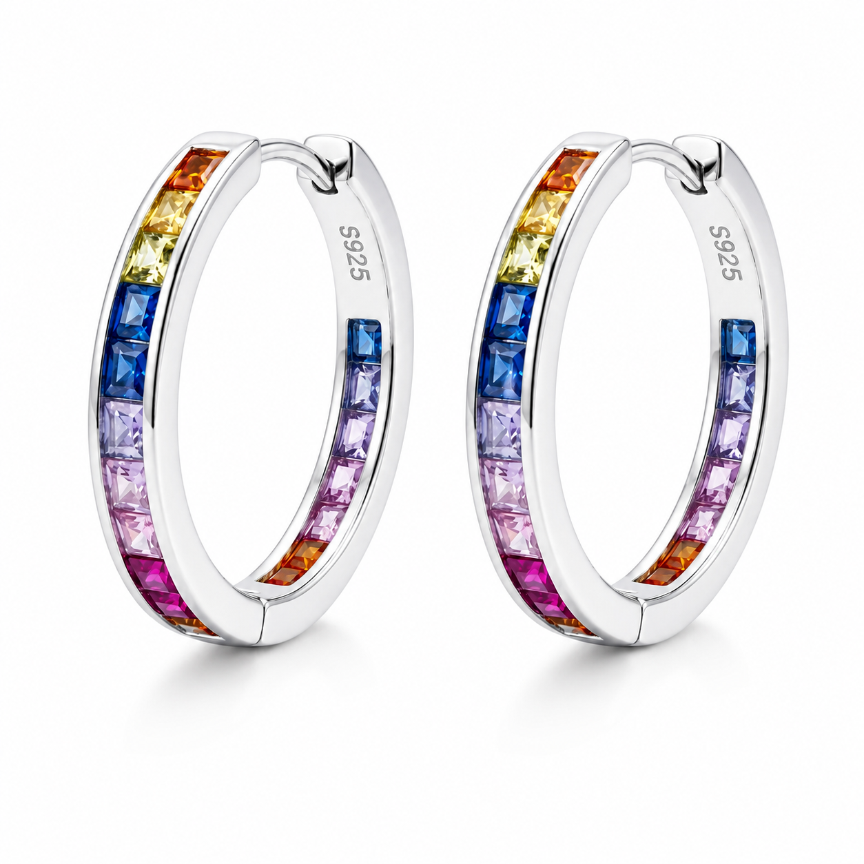 Silver Rainbow Hoop Earrings