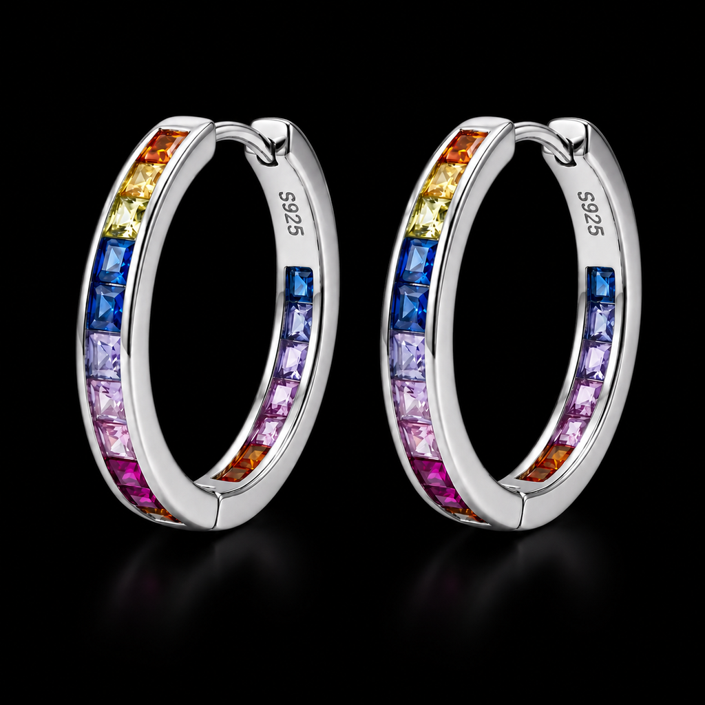 Silver Rainbow Hoop Earrings