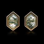 Hexagon Moss Agate Stud