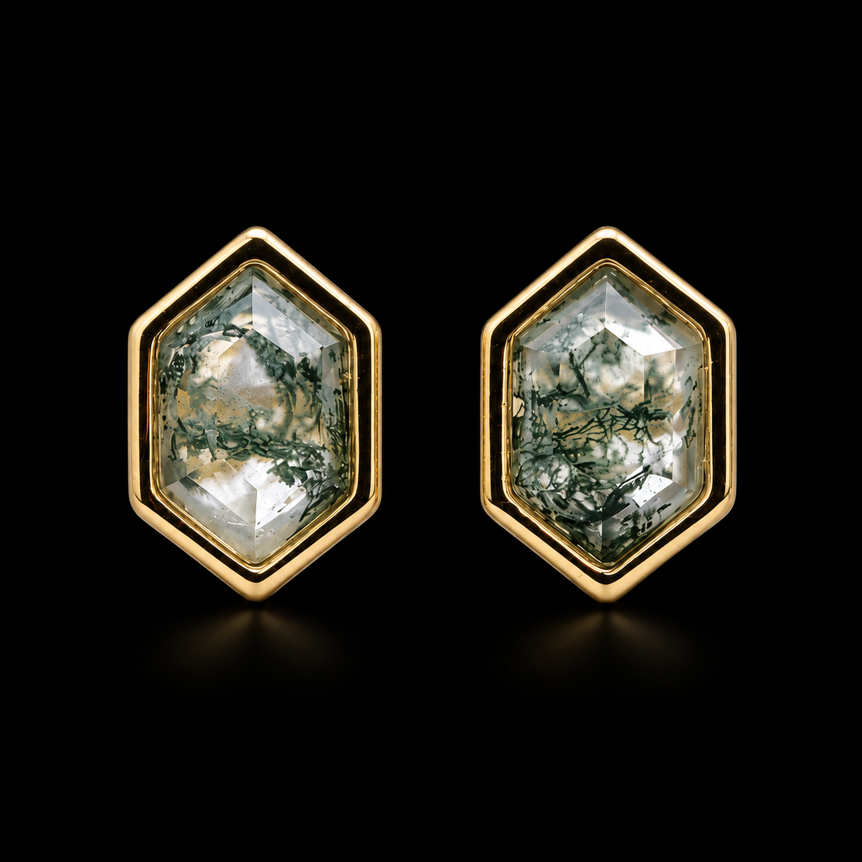Hexagon Moss Agate Stud