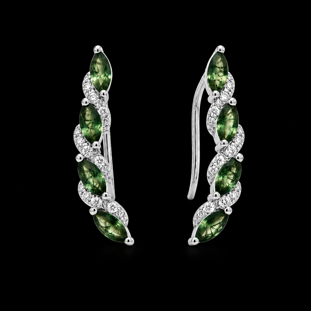 Ethereal Moss Agate Vine Earrings