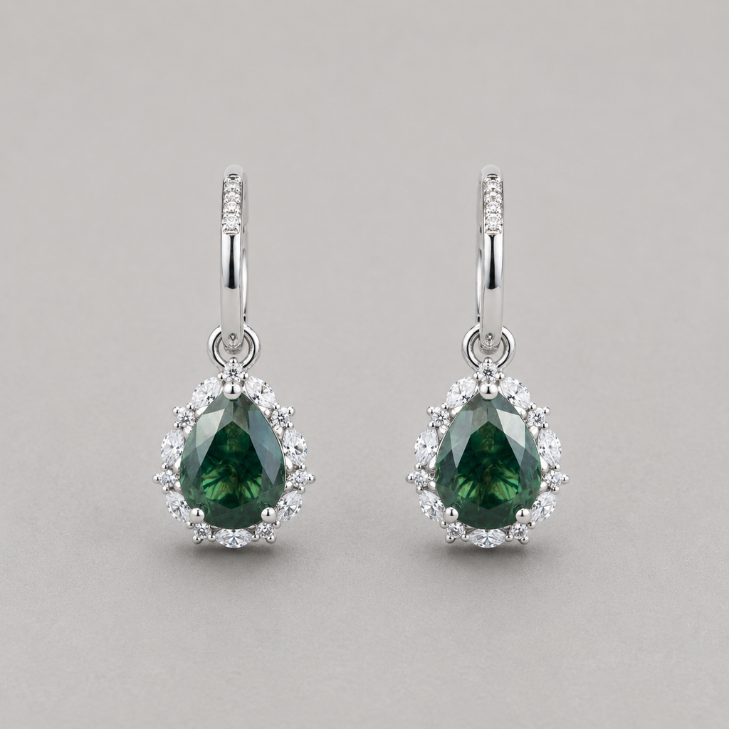 Moss Agate Pear-Cut Drop Earrings