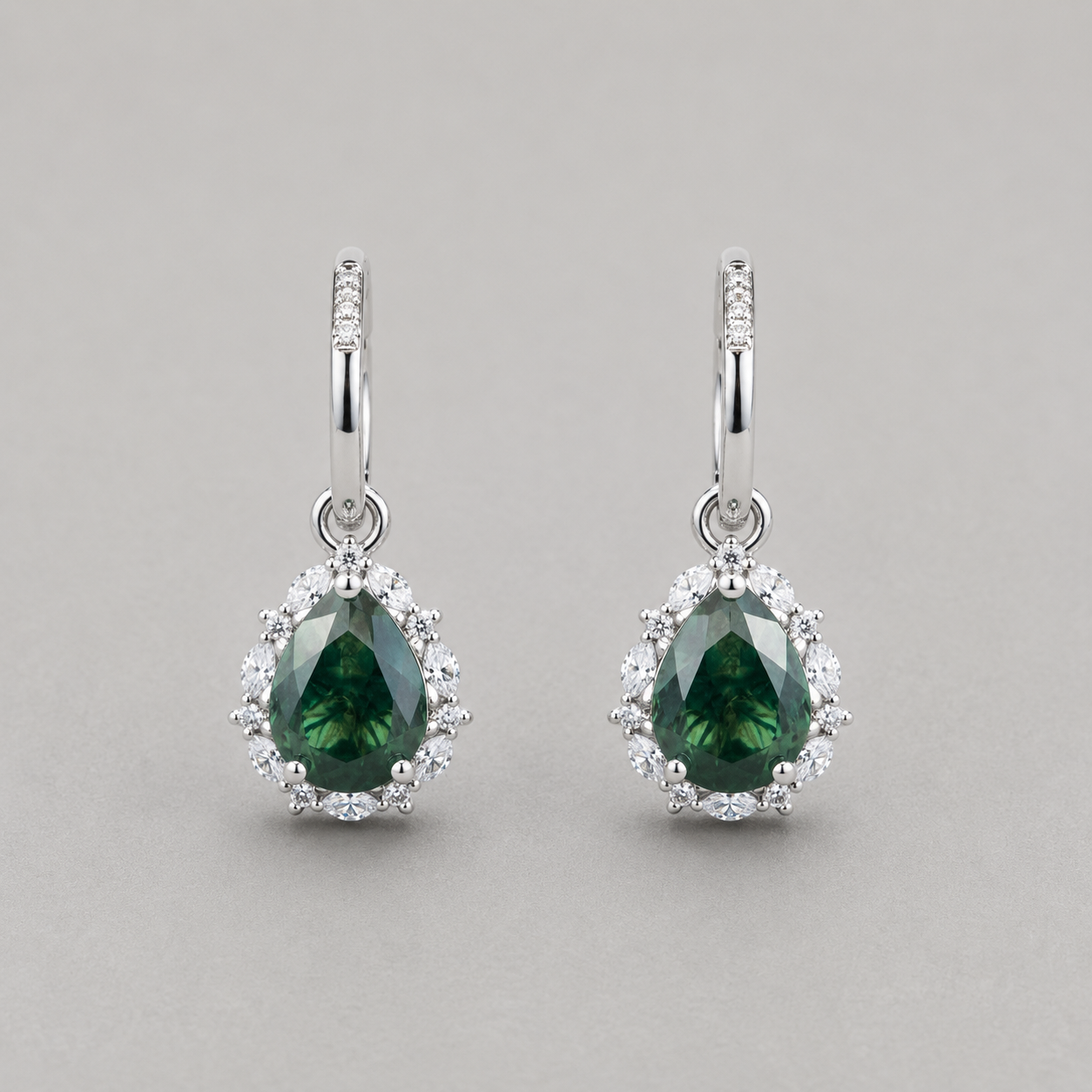 Moss Agate Pear-Cut Drop Earrings