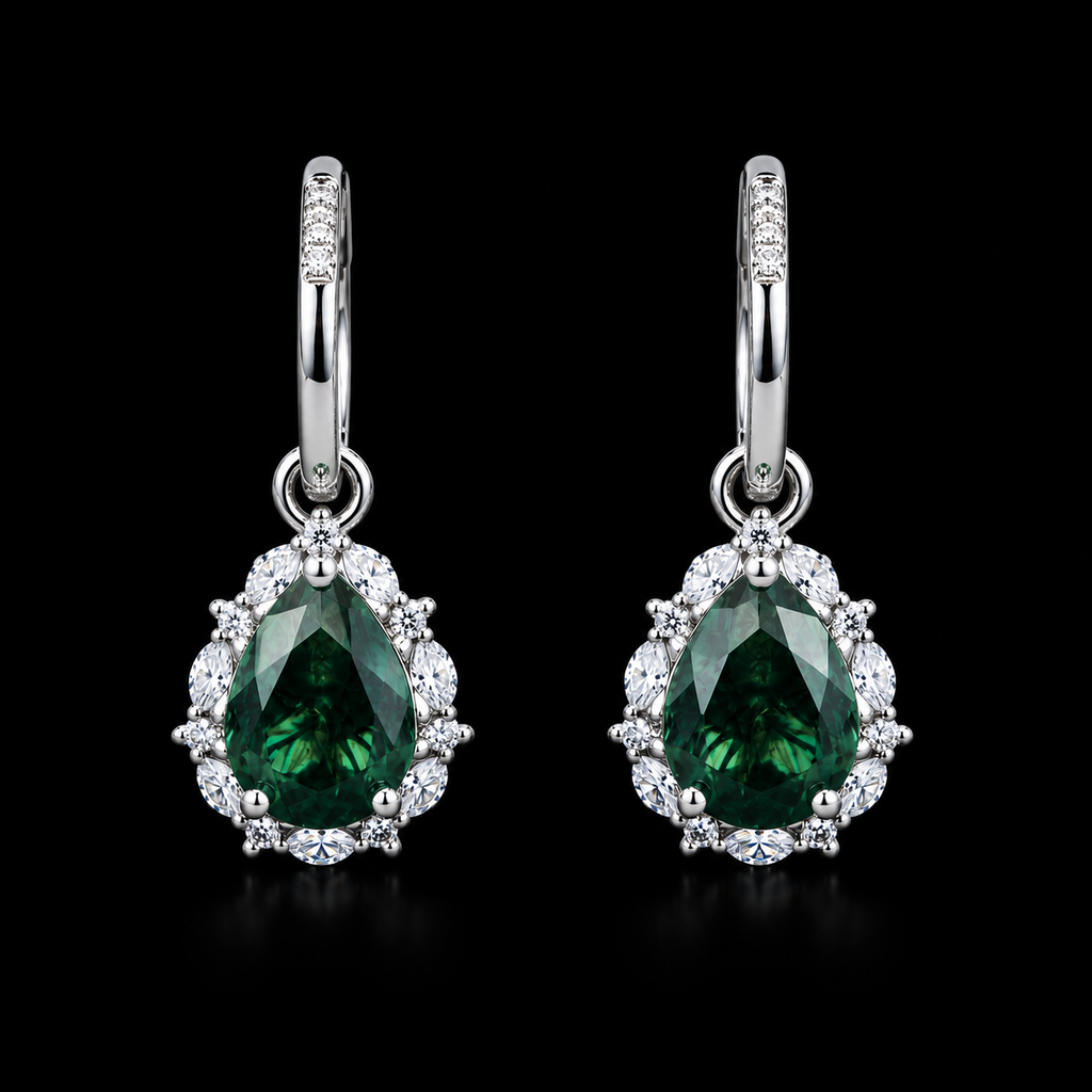 Moss Agate Pear-Cut Drop Earrings