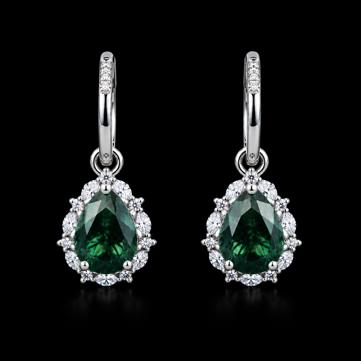 Moss Agate Pear-Cut Drop Earrings