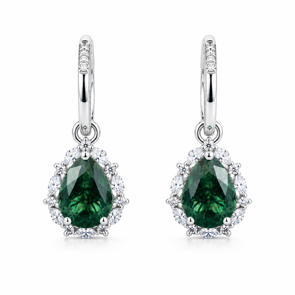 Moss Agate Pear-Cut Drop Earrings