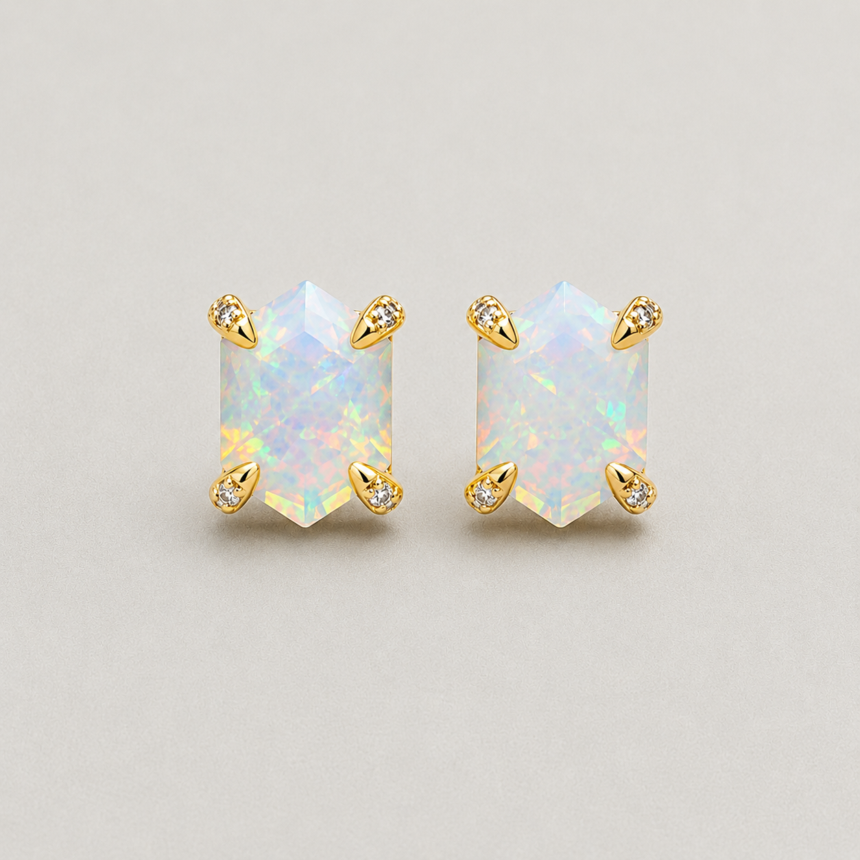 Hexagonal Iridescent Opal Studs