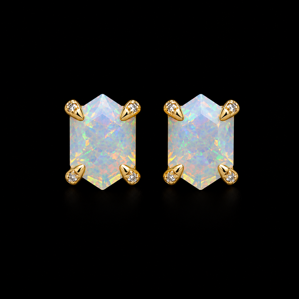 Hexagonal Iridescent Opal Studs