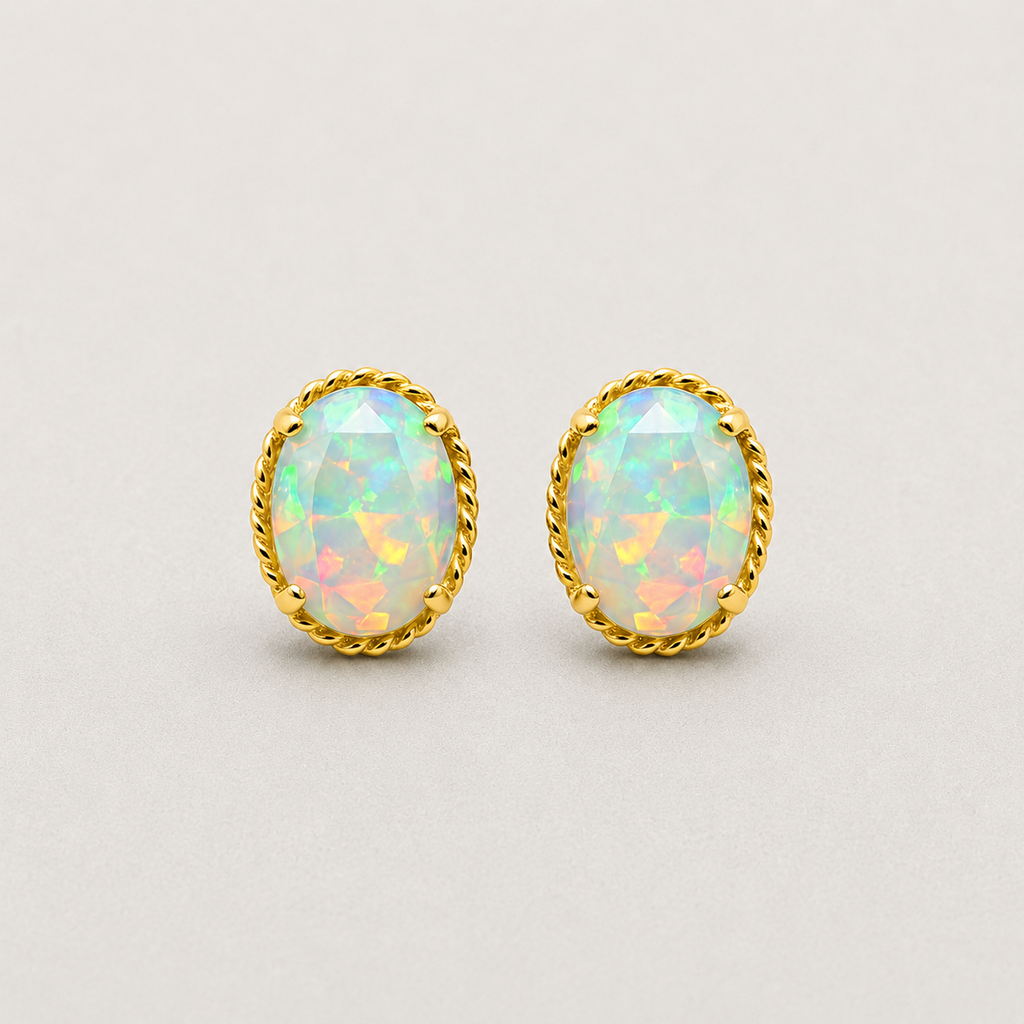 Oval Iridescent Opal Stud