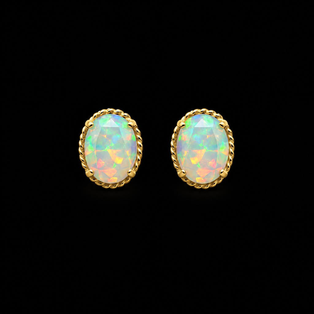 Oval Iridescent Opal Stud