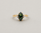 Hexagonal Moss Agate Gold Ring