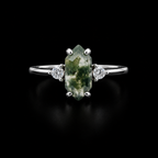 Hexagonal Moss Agate Silver Ring