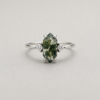 Hexagonal Moss Agate Silver Ring