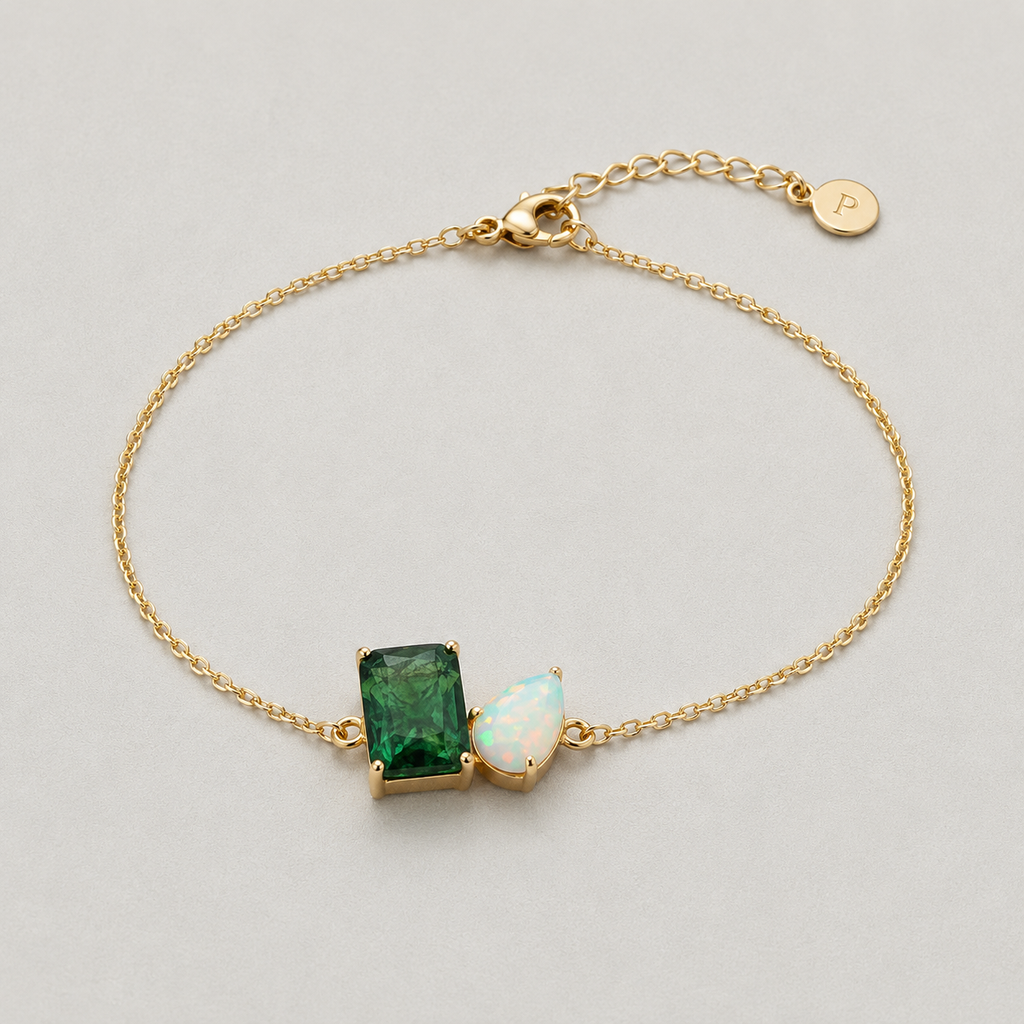 Gold-Plated Bracelet with Moss Agate and Opal