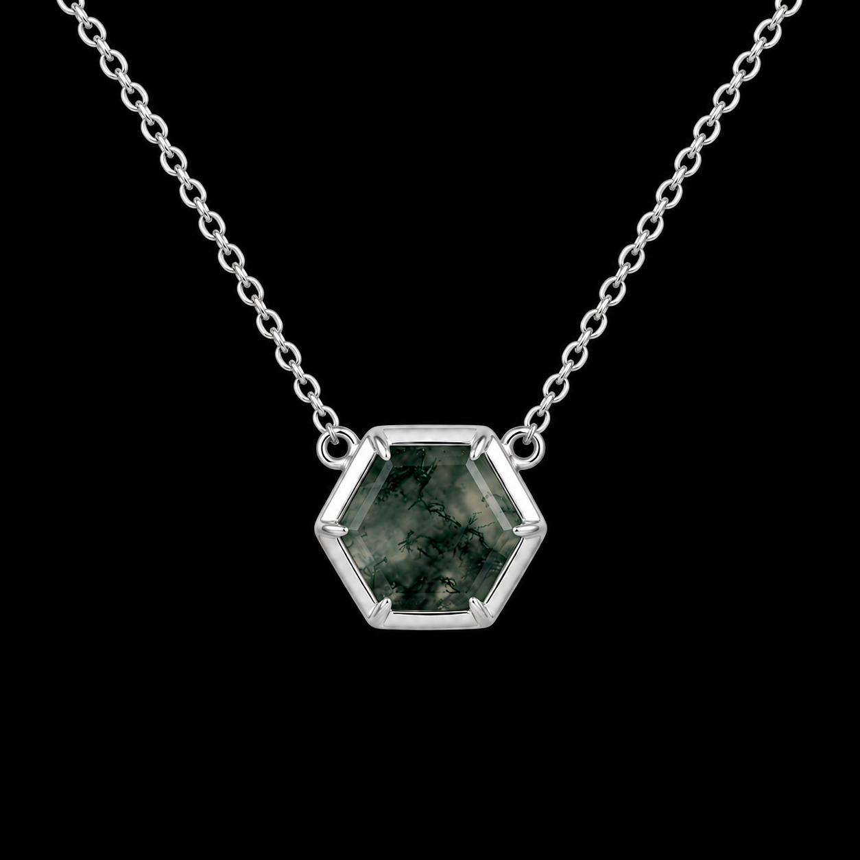 Hexagonal Moss Agate Necklace