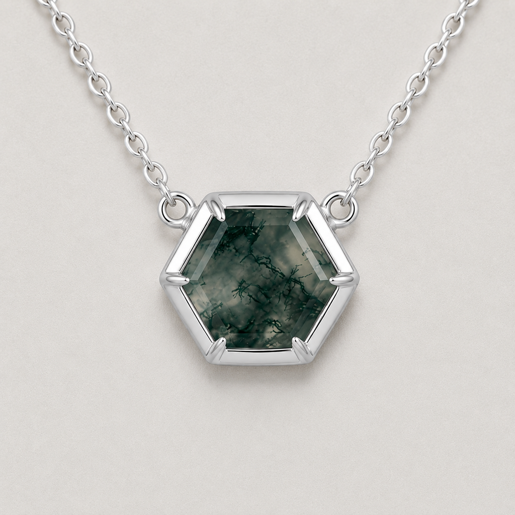 Hexagonal Moss Agate Necklace