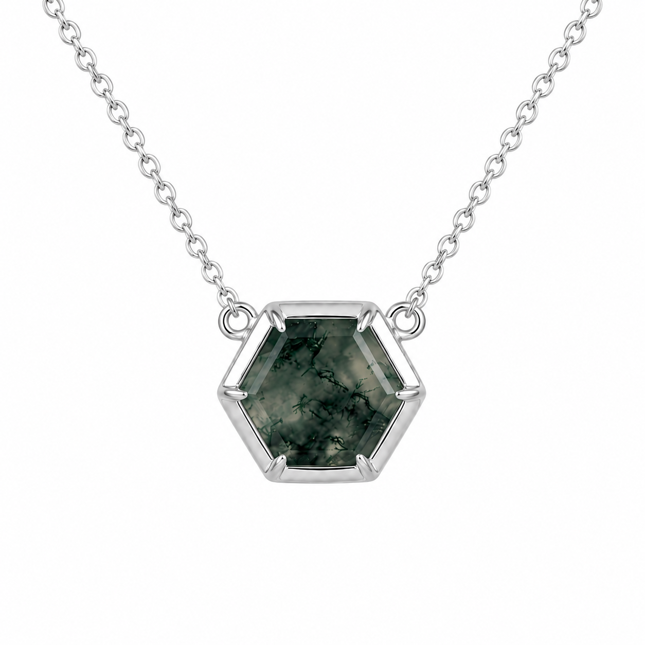 Hexagonal Moss Agate Necklace