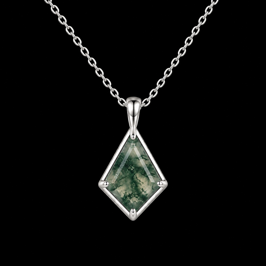 Elegant Kite-Cut Moss Agate Necklace