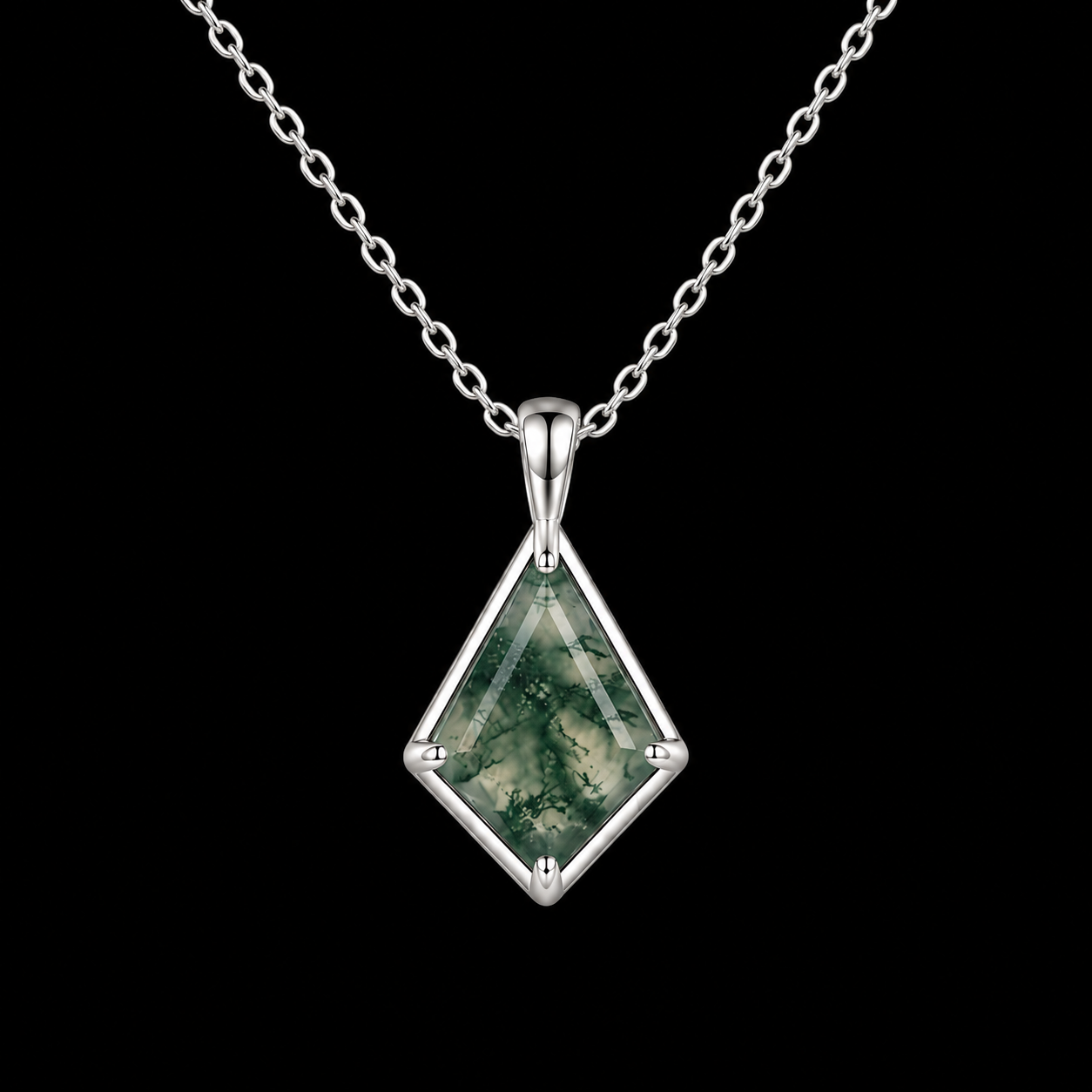 Elegant Kite-Cut Moss Agate Necklace