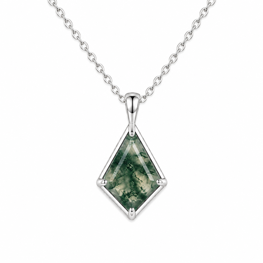 Elegant Kite-Cut Moss Agate Necklace