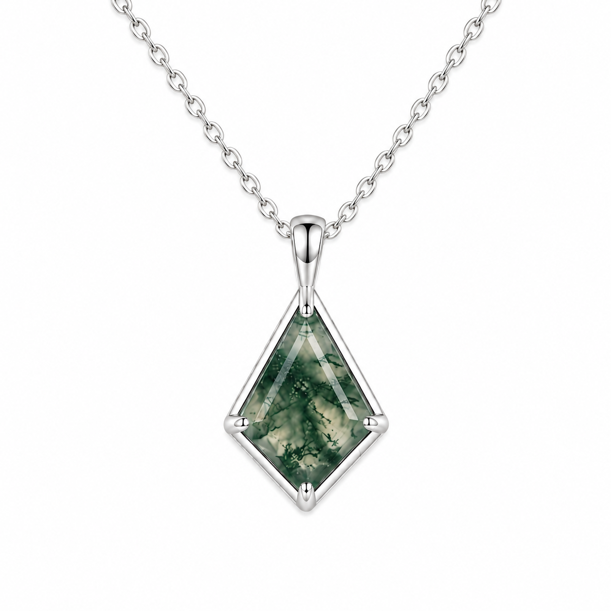 Elegant Kite-Cut Moss Agate Necklace