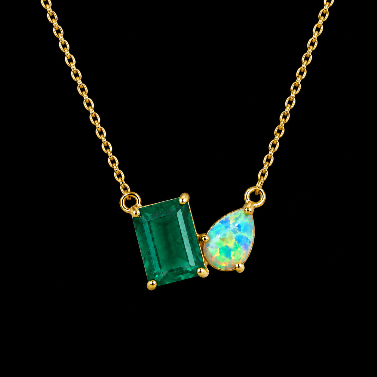 Necklace with Moss Agate and Opal Accents