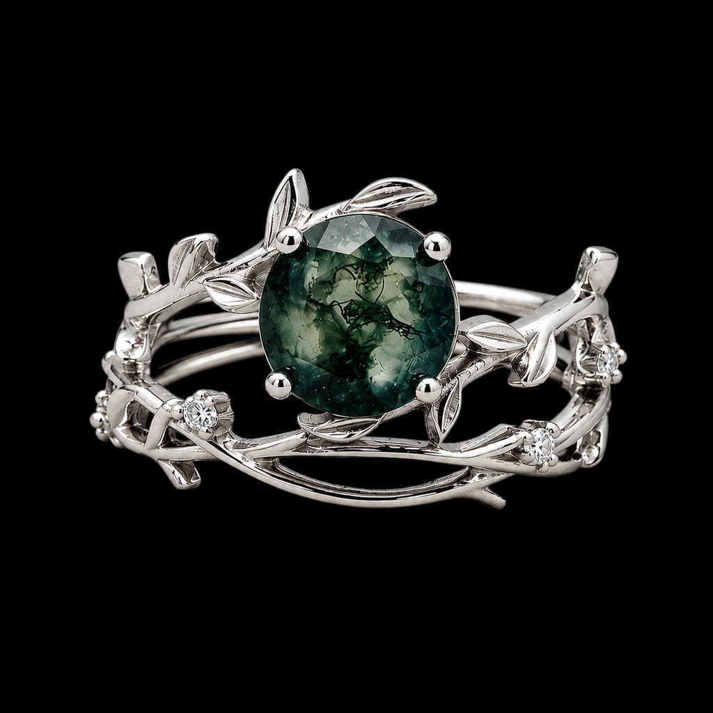 Silver Vine Green Gemstone Ring