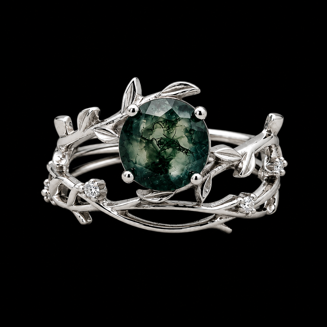 Silver Vine Green Gemstone Ring