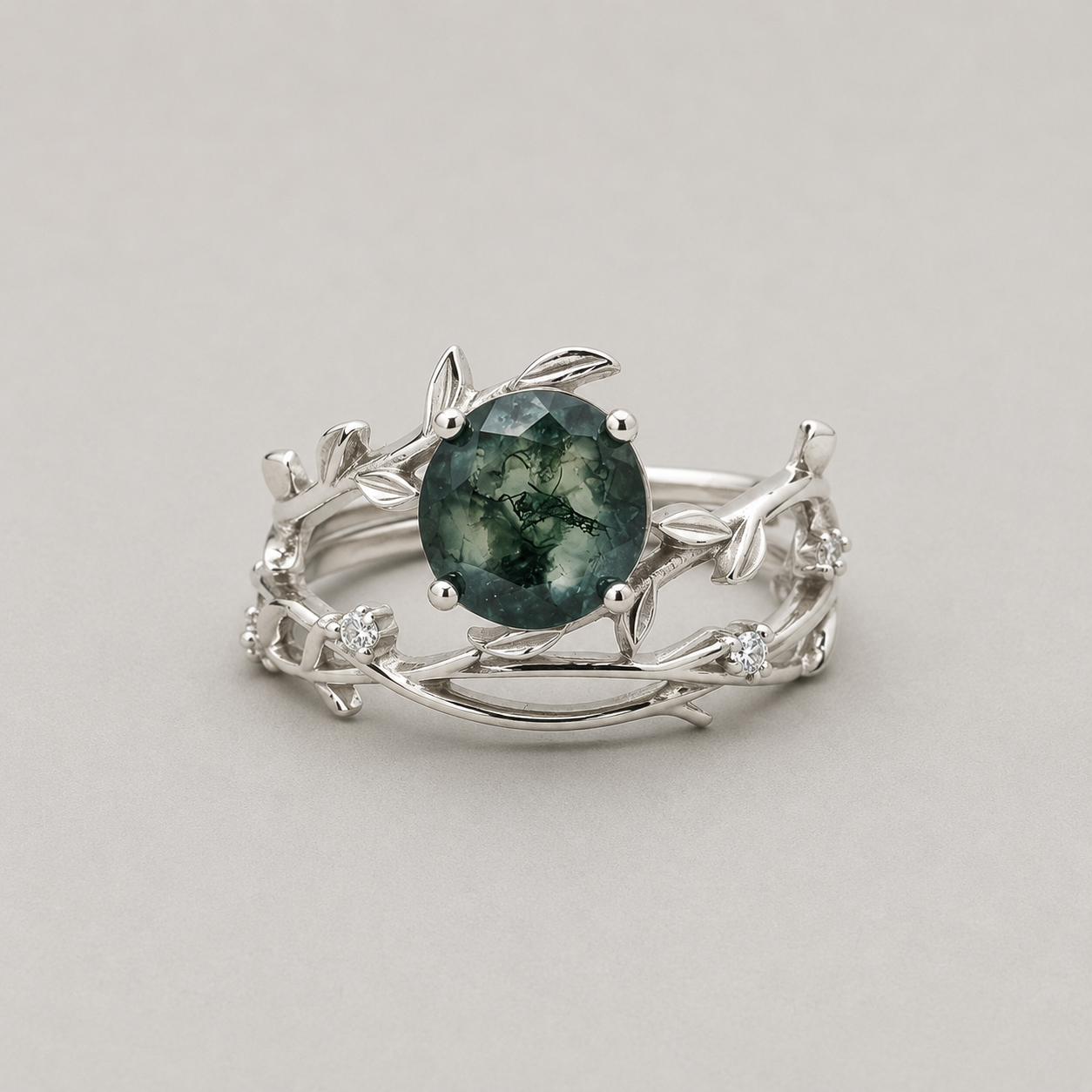 Silver Vine Green Gemstone Ring