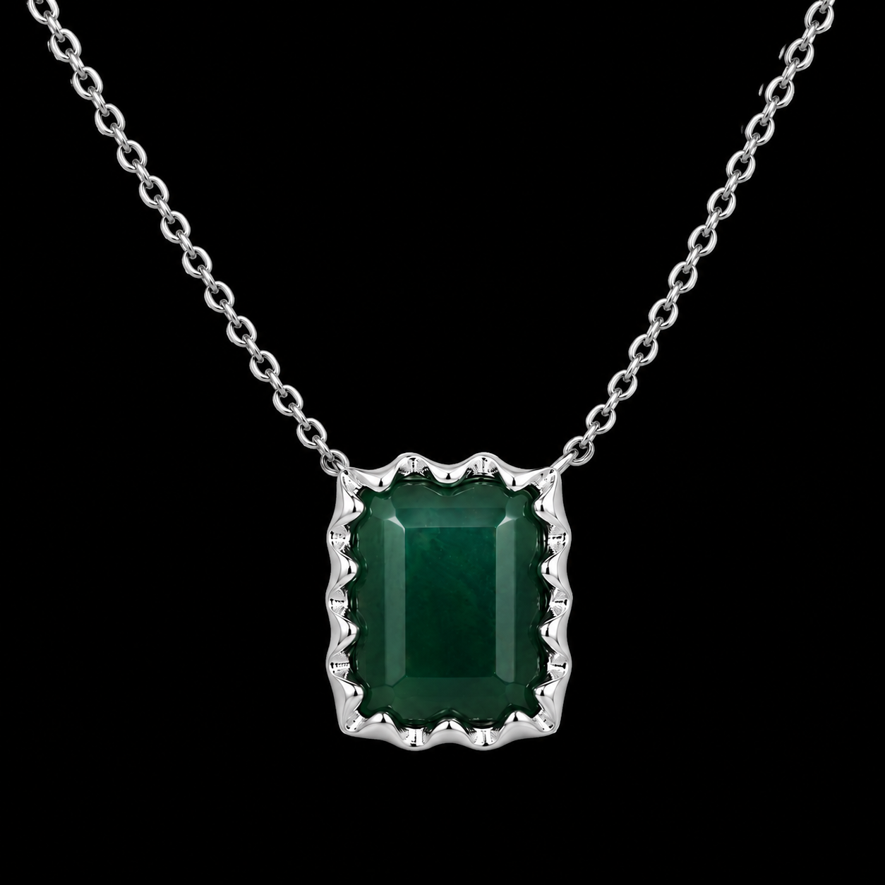 Ethereal Moss Agate Cushion-Cut Necklace