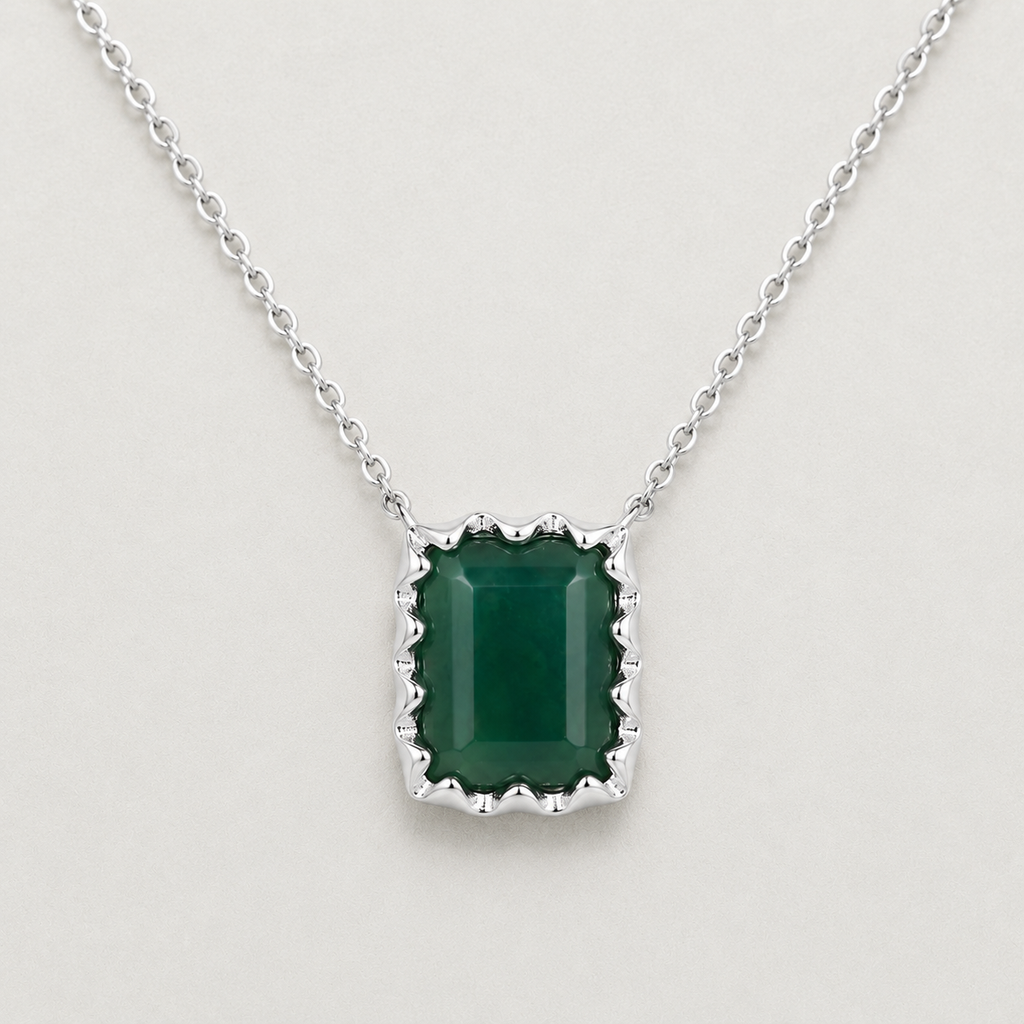Ethereal Moss Agate Cushion-Cut Necklace