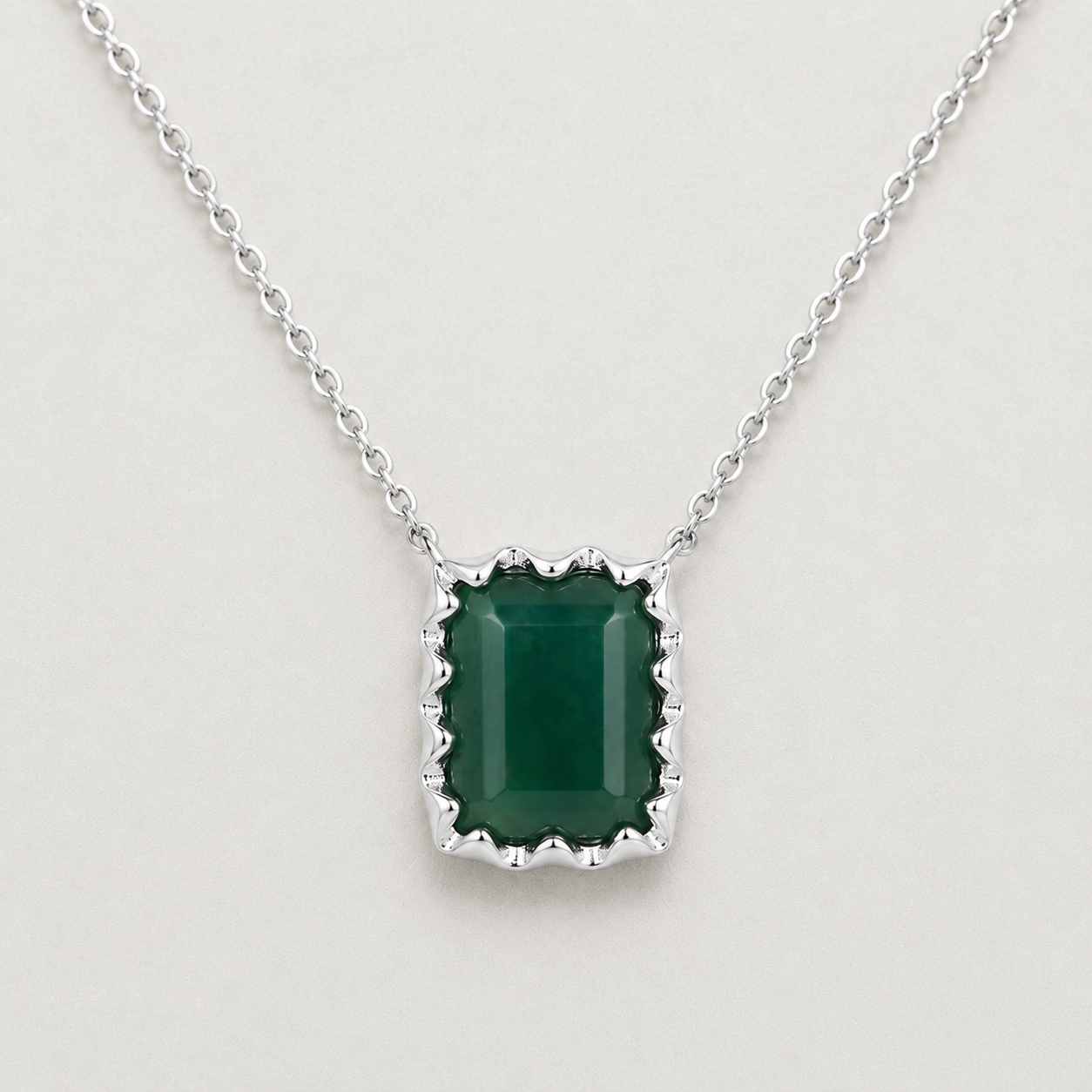 Ethereal Moss Agate Cushion-Cut Necklace