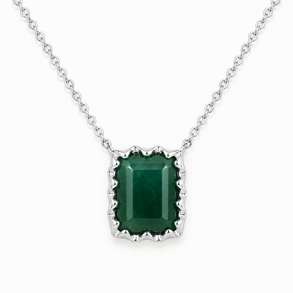 Ethereal Moss Agate Cushion-Cut Necklace